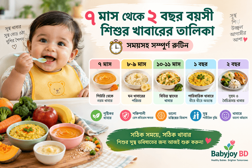 ৭ মাস থেকে ২ বছর বয়সী শিশুর খাবারের চার্ট | সময়সহ সম্পূর্ণ রুটিন