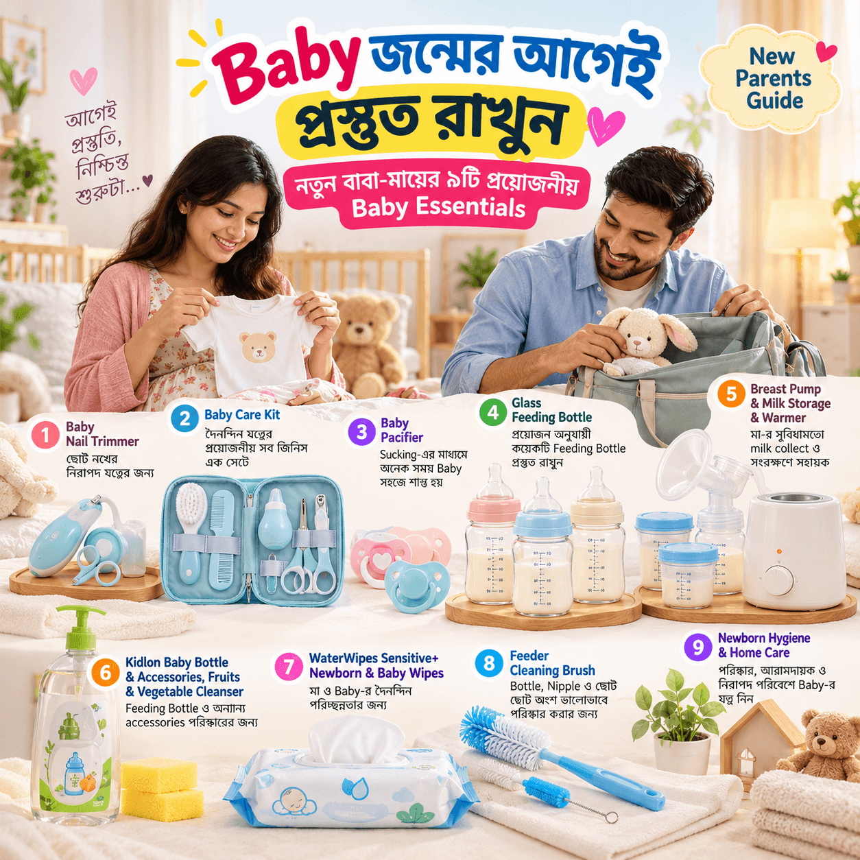 Baby জন্মের আগেই প্রস্তুত রাখুন: নতুন বাবা-মায়ের জন্য ৯টি প্রয়োজনীয় Baby Essentials